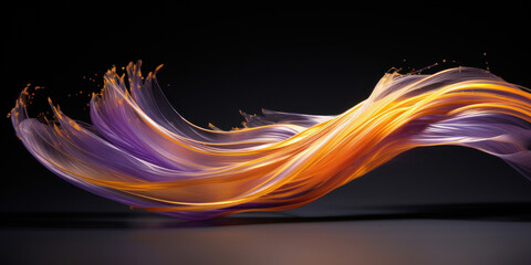 Abstract wavy glass background. Purple, orange, black colors.