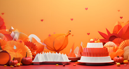 Thanksgiving celebration. Perfect for banner, card or advertising. Generative AI model, no place, person or character ever existed.