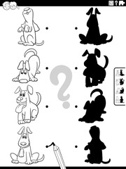 Fototapeta na wymiar shadow game with cartoon dog characters coloring page