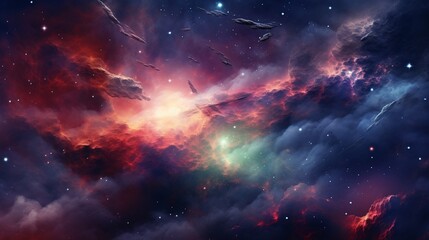 Cosmic orion background, Galaxy with beauty colour, shiny star and heavy clouds. AI generative - obrazy, fototapety, plakaty