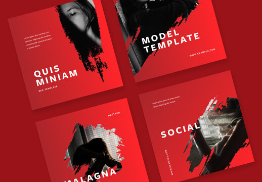 Red Set of Social Media With Brush Stroke Placeholders