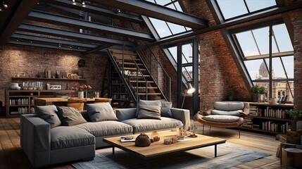 Apartment in loft style. Generative AI