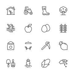 set of farming icon for web app simple line design