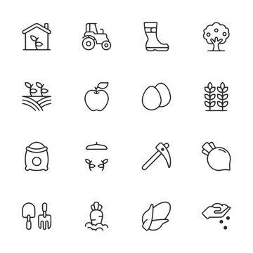 set of farming icon for web app simple line design