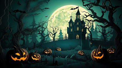 halloween background. cartoon paper style.