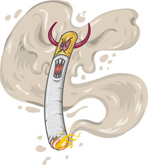 Scary  cigarette cartoon with smoke skull shape. vector illustration