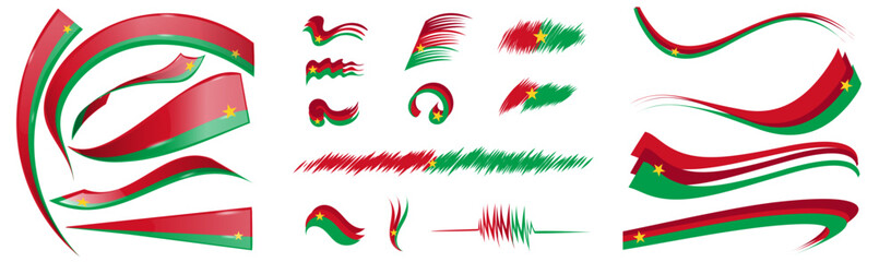 Burkina Faso flag set elements, vector illustration on a white background