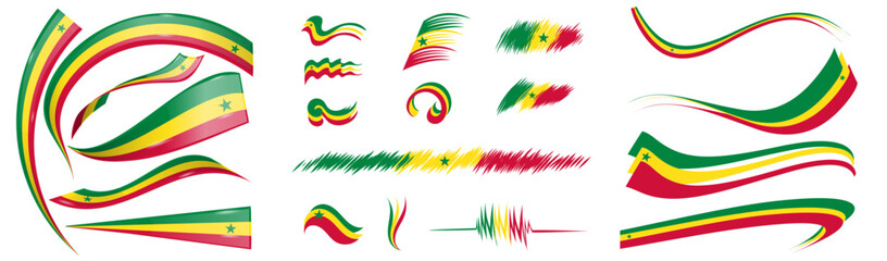 Senegal flag set elements, vector illustration on a white background
