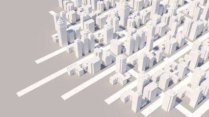 High-rise building in the city's business district Roads and rivers exist. ,Office buildings and high-rise structures can be seen in the business district. ,3d rendering