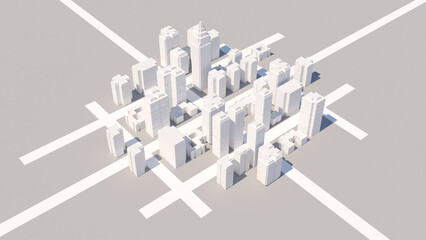 High-rise building in the city's business district Roads and rivers exist. ,Office buildings and high-rise structures can be seen in the business district. ,3d rendering © oselote