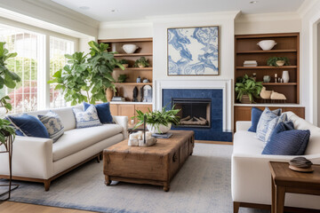 A Serene Oasis: Captivating Indigo Hues Transform the Living Room into a Tranquil Haven