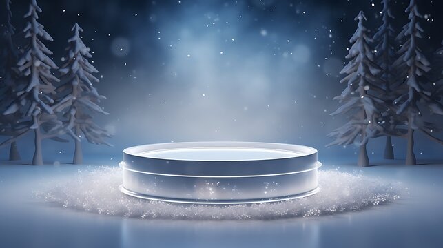 Podium with background winter, luxury winter podium for display product. AI generative