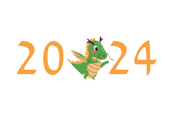 cute logo template 2024 year of dragon for card