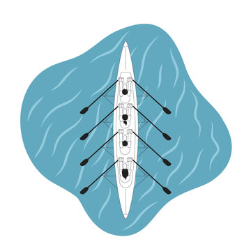 recommend clip art: Kayaking team sport monochrome concept vector spot illustration. Top view of four oarsmen on sea. Championship 2D flat bw cartoon characters for web UI design. Isolated editable hand drawn hero image
