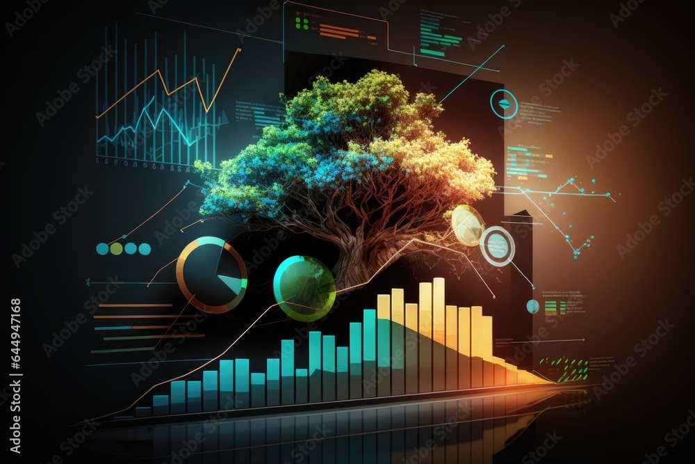 Poster Conceptual image with green tree and graphs