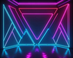 Fototapeta premium Empty dark room with neon lights background concept made with Generative AI