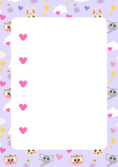 Style note organizer, check list, to do list with kawaii animals. Printable cute kids checklist. Scrapbook, diary, page notebook, daily planner. Stationery for children