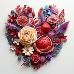 Handcrafted Heart Made of Paper Flowers on Neutral Background