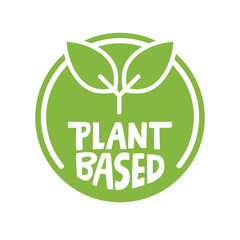 Plant based emblem. Vegan Eco friendly badge with plant icon.