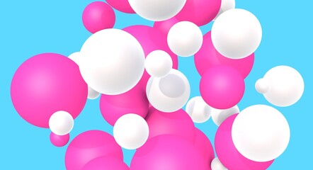 Pink and white balloons on a blue background. 3D rendering. Festive background