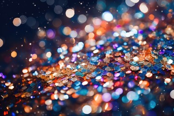 Burst of multi-colored glitter against a dark backdrop - Celebrating vibrant art - Confetti Background, Overlay - AI Generated
