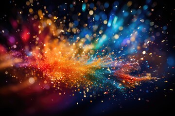 Fototapeta na wymiar Burst of multi-colored glitter against a dark backdrop - Celebrating vibrant art - Confetti Background, Overlay - AI Generated