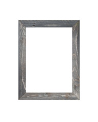 Old rustic wooden picture frame hanging on a white wall
