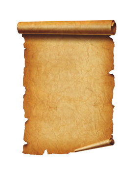 Old mediaeval paper sheet. Parchment scroll isolated on white