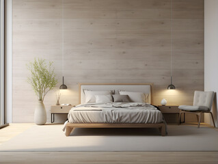 Fototapeta na wymiar Interior Bedroom Wall Mockup. Cozy home bedroom interior