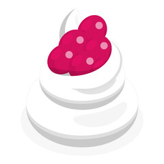 3D Isometric Flat Vector Set of Whipped Cream with Berries, Sweet Desserts. Item 1