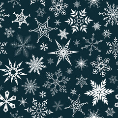 Vector seamless pattern with white snowflakes