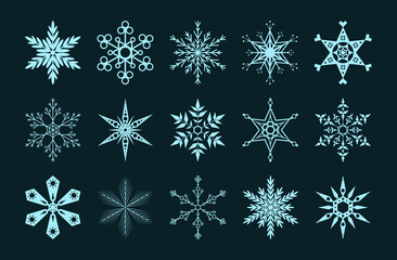 Set of vector flat snowflakes
