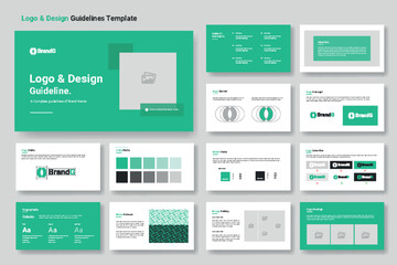 Logo and design guidelines presentation or visual brand identity guideline layout template