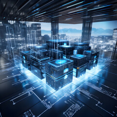 Data storage cabinet. Quantum computing, database, cloud computing concept.