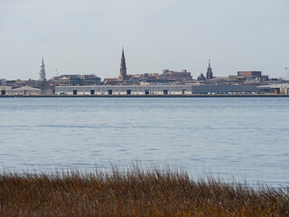 Fototapeta premium View of downtown Charleston, SC church steeples from across the harbor.