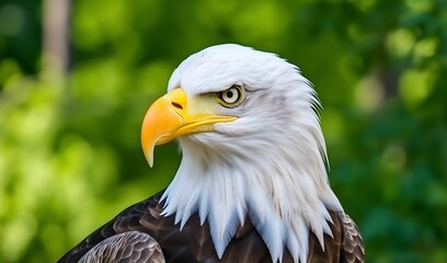 Closeup of bald eagle bird in the jungle