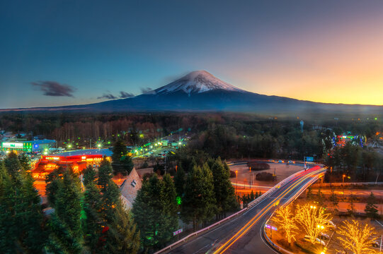 Japan - 20 JAN, 2019 : Fuji mountain from kawaguchiko lake, Mount Fuji located on Honshu Island, is the highest mountain in Japan. - Image