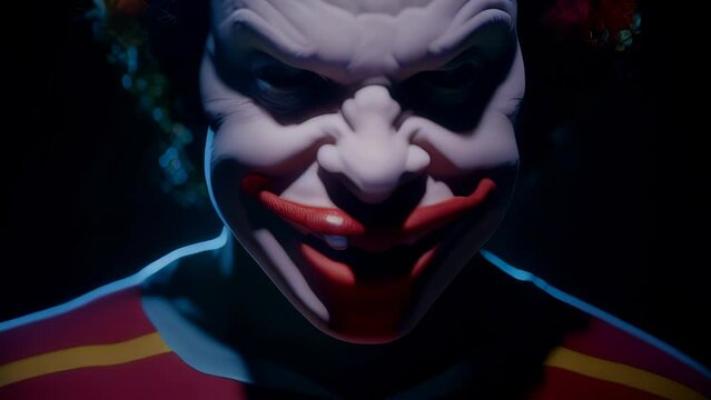 Video - the concept of a nightmare. Close portrait animation of a scary clown