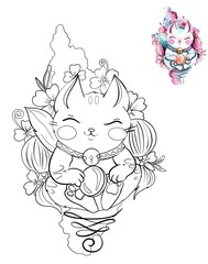 Coloring page pet cat for kids  relax chill antistress