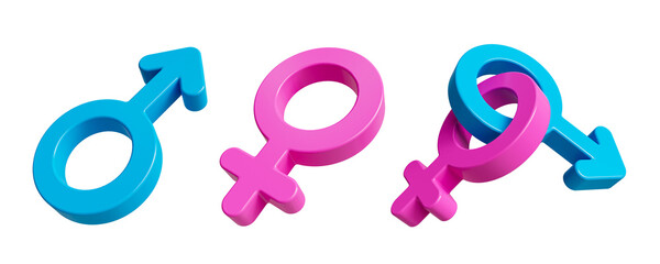 3d set of gender symbols. 3d illustration.