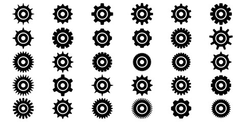 Gears icon set. Setting gears icon. Collection of mechanical cogwheels. Simple Gear wheel collection. Gear icons. Vector illustration with cogwheels sign set.