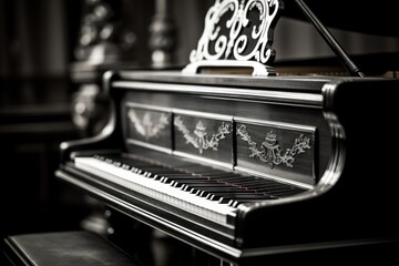 Fototapeta na wymiar Black and white photo of a grand piano.