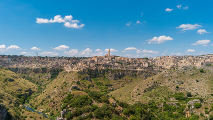 Fototapeta na wymiar Panoramic view of the Italian city of Matera on a summer day. The region of Basilicata, in Southern Italy.