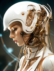 Sensual cyber woman with creative make-up. Technology and future concept. AI Generated