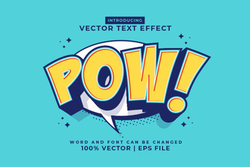 Editable text effect Pow 3d Cartoon Comic style premium vector