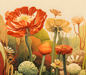 Background with poppies hand drawn. High resolution