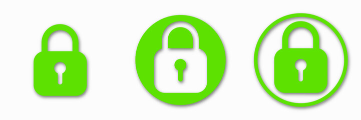 Green lock padlock icons. Vector sign illustration.