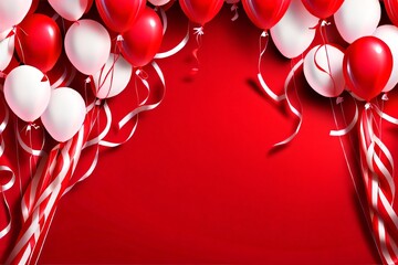 Red and white balloons confetti concept design happy independence day background made with Generative AI