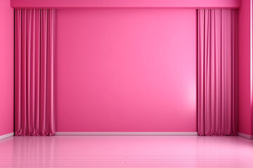 Empty room with pink curtains. Interior background for the presentation Beautiful pink stage for display