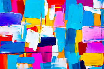 Colorful background - Abstract painting showcasing vibrant blocks of primary colors - red, blue, and yellow, with expressive paint strokes.
